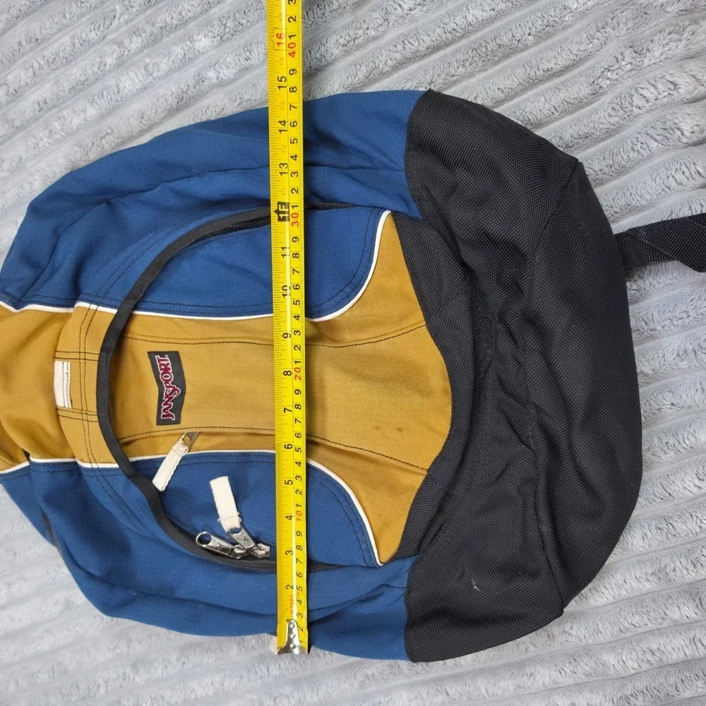 JanSport AirLift Backpack Blue Yellow Multi Pocket Gel Strap Hiking School Bag
